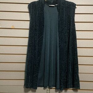 Susan Graver Womens Duster LG Sleeveless Kimono Oversize Open Deep Teal Velvet